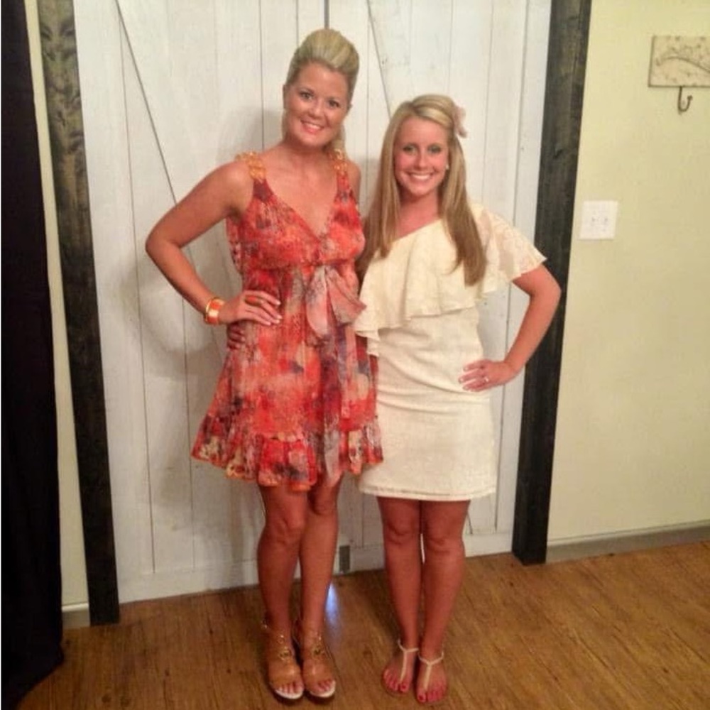 Gorgeous boutique dress orange print with beaded strap